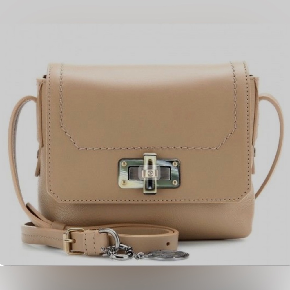 Lanvin Paris Happy Edgy Beige Leather Mini Crossbody Handbag